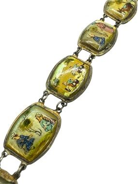 Vintage Art Deco 1930s Sterling Silver Persian MOP Storyteller Link Bracelet 8”